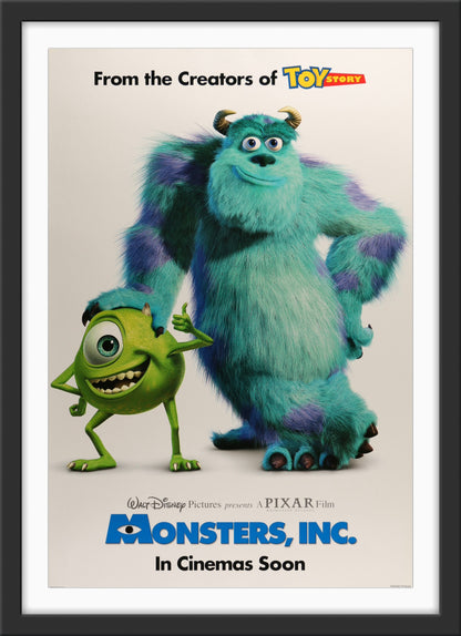 An original movie poster for Disney and Pixar's Monsters Inc