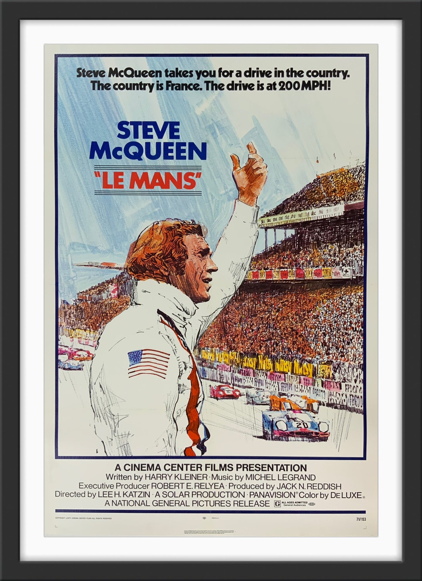 An original movie poster for the Steve McQueen film Le Mans