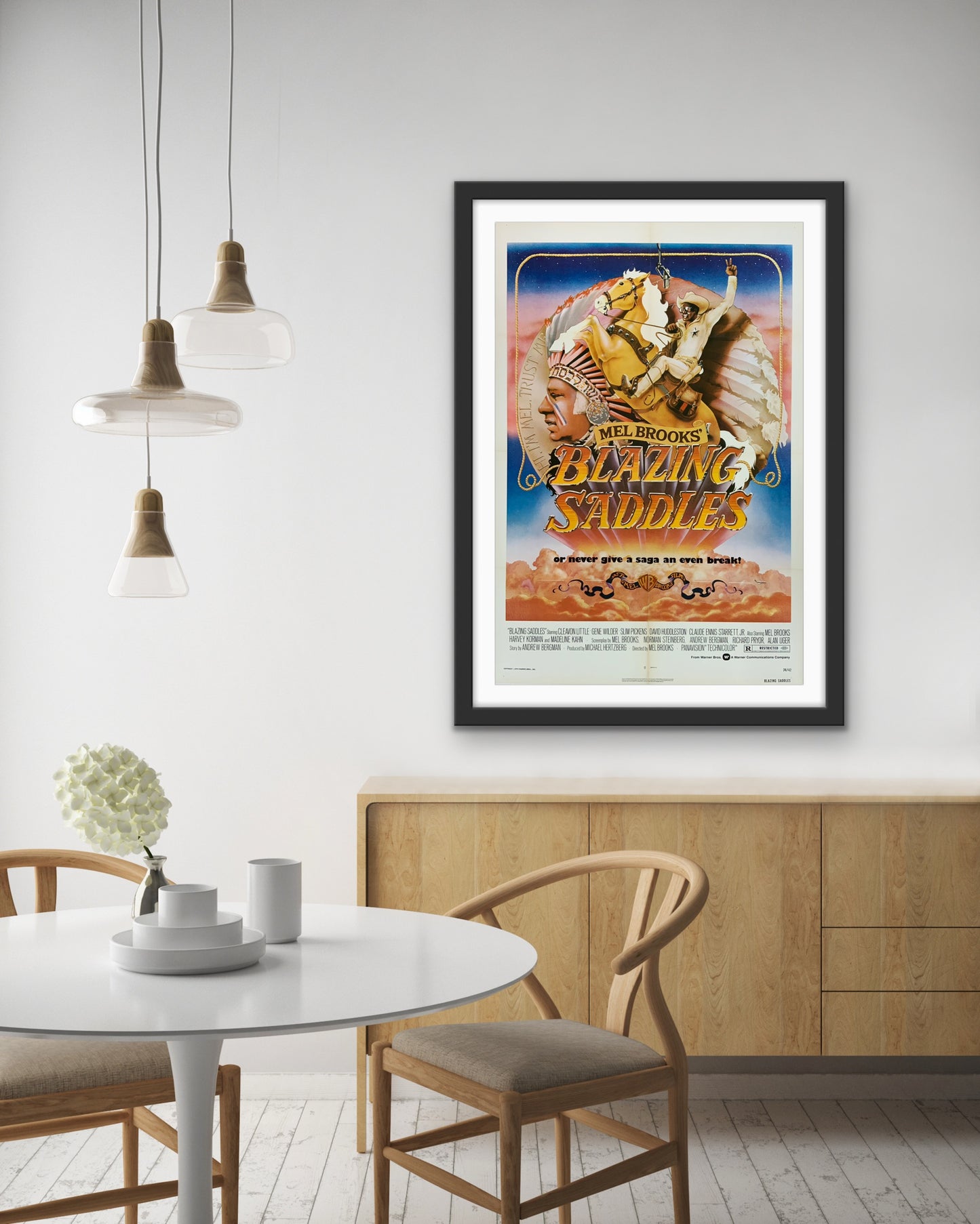 An original movie poster for the Mel Brooks film Blazing Saddles