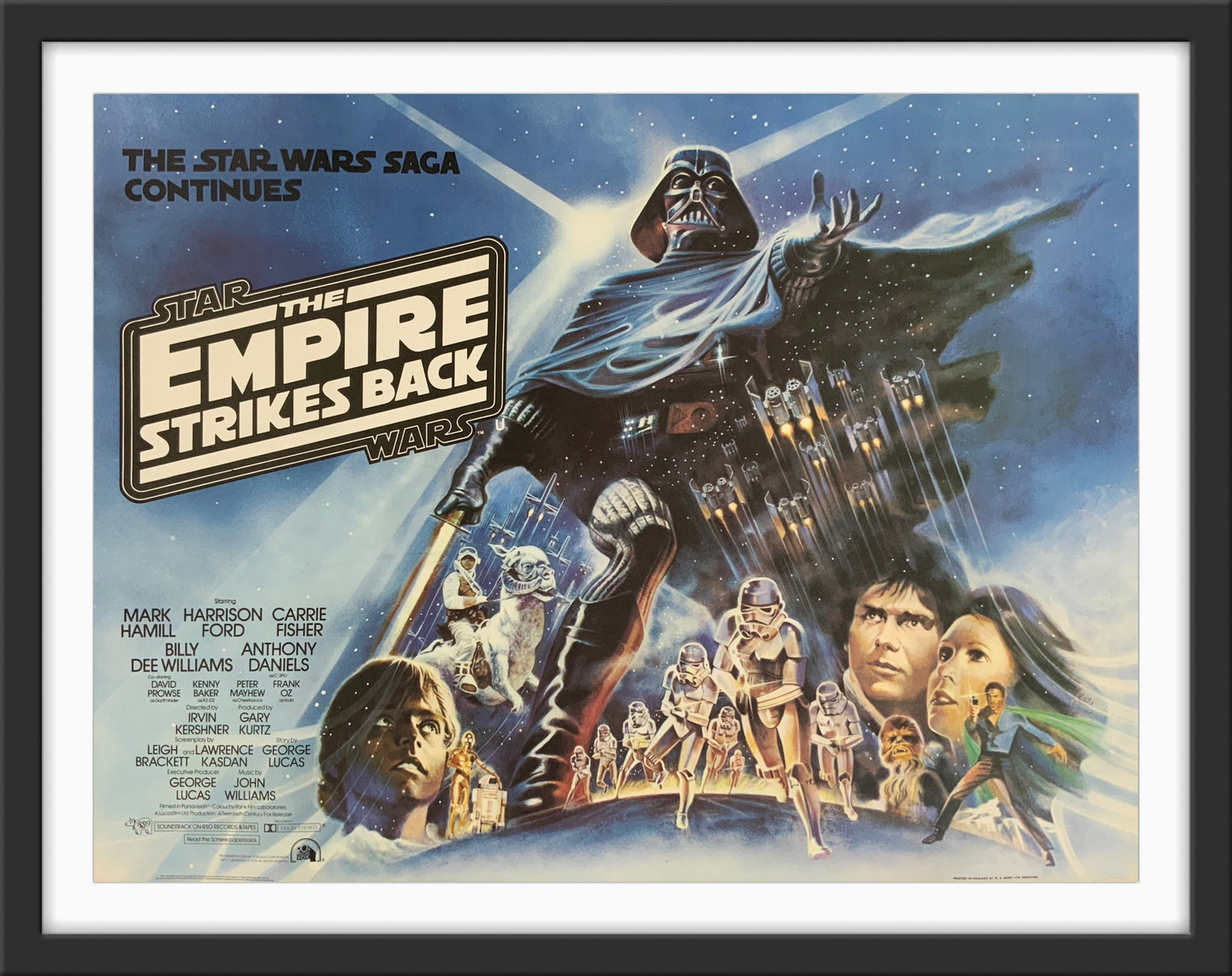 An original UK quad movie poster for the Star Wars film The Empire Strikes Back with artwork by Tom Jung