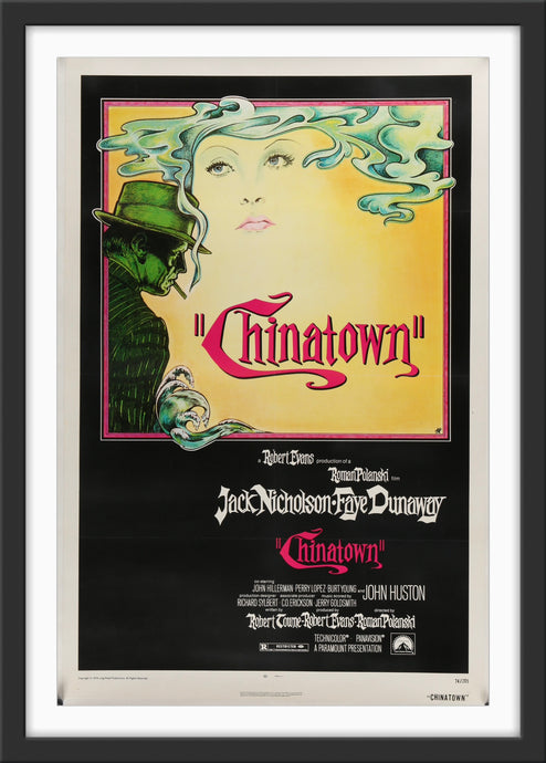 An original movie poster for the Roman Polanski film Chinatown with artwork by Jim Pearsall