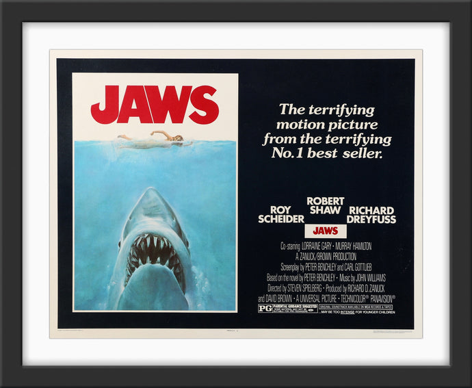 An original U.S. half sheet movie poster for the Steven Spielberg classic, Jaws
