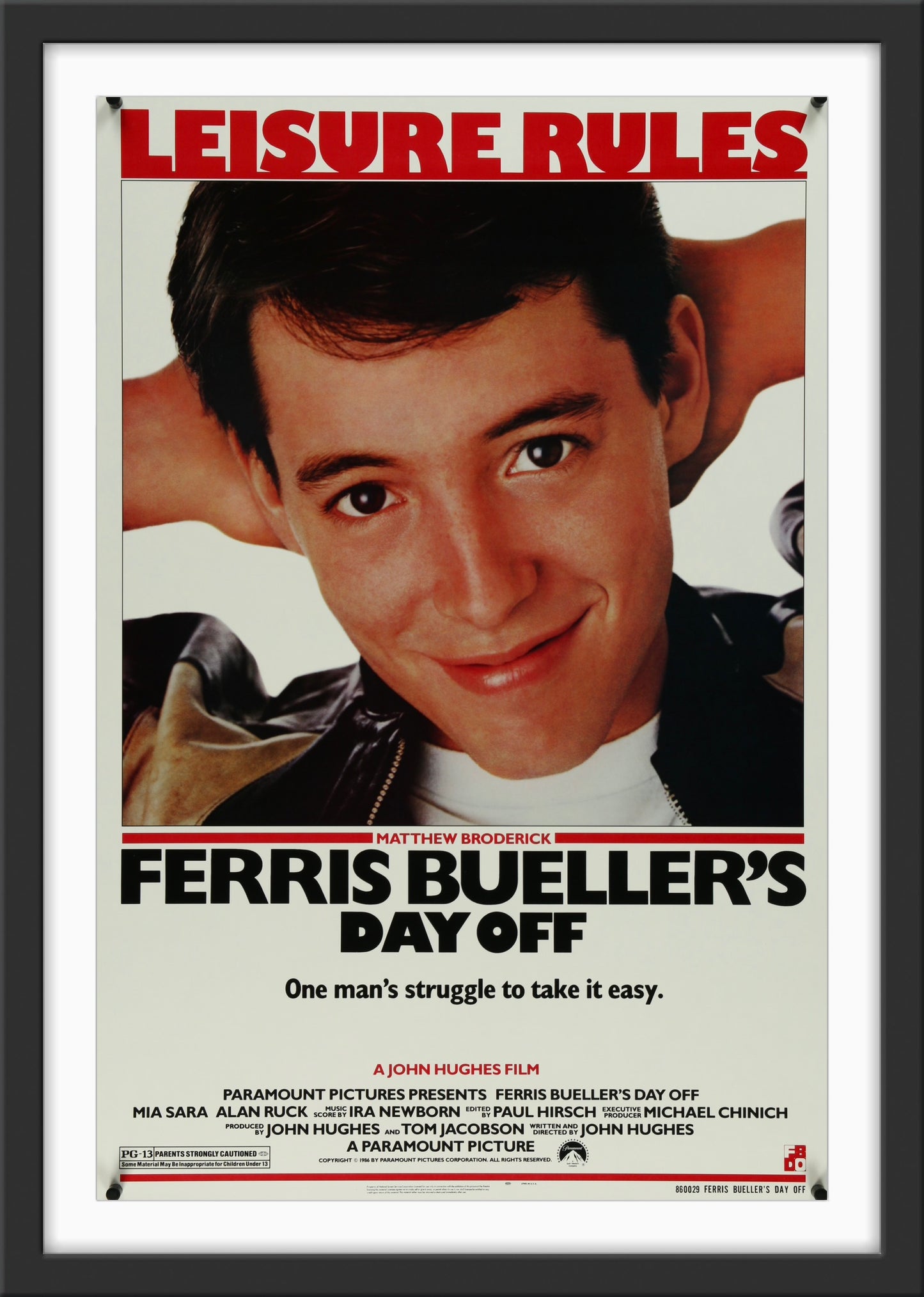 An original movie poster for the John Hughes film Ferris Bueller's Day Off