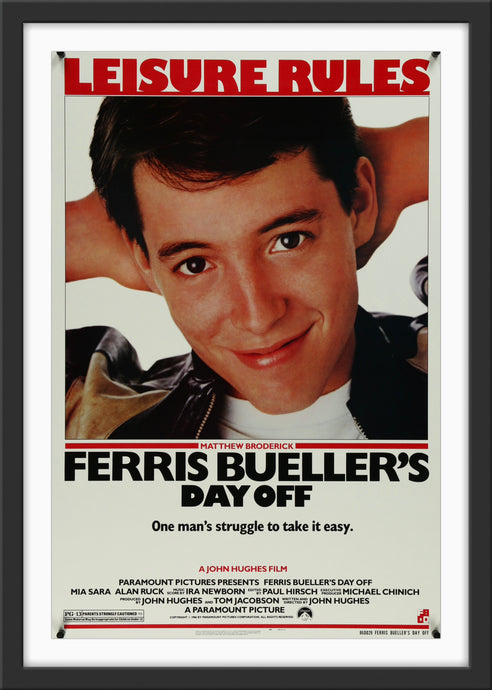 An original movie poster for the John Hughes film Ferris Bueller's Day Off