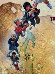 An original movie poster for the film The Goonies