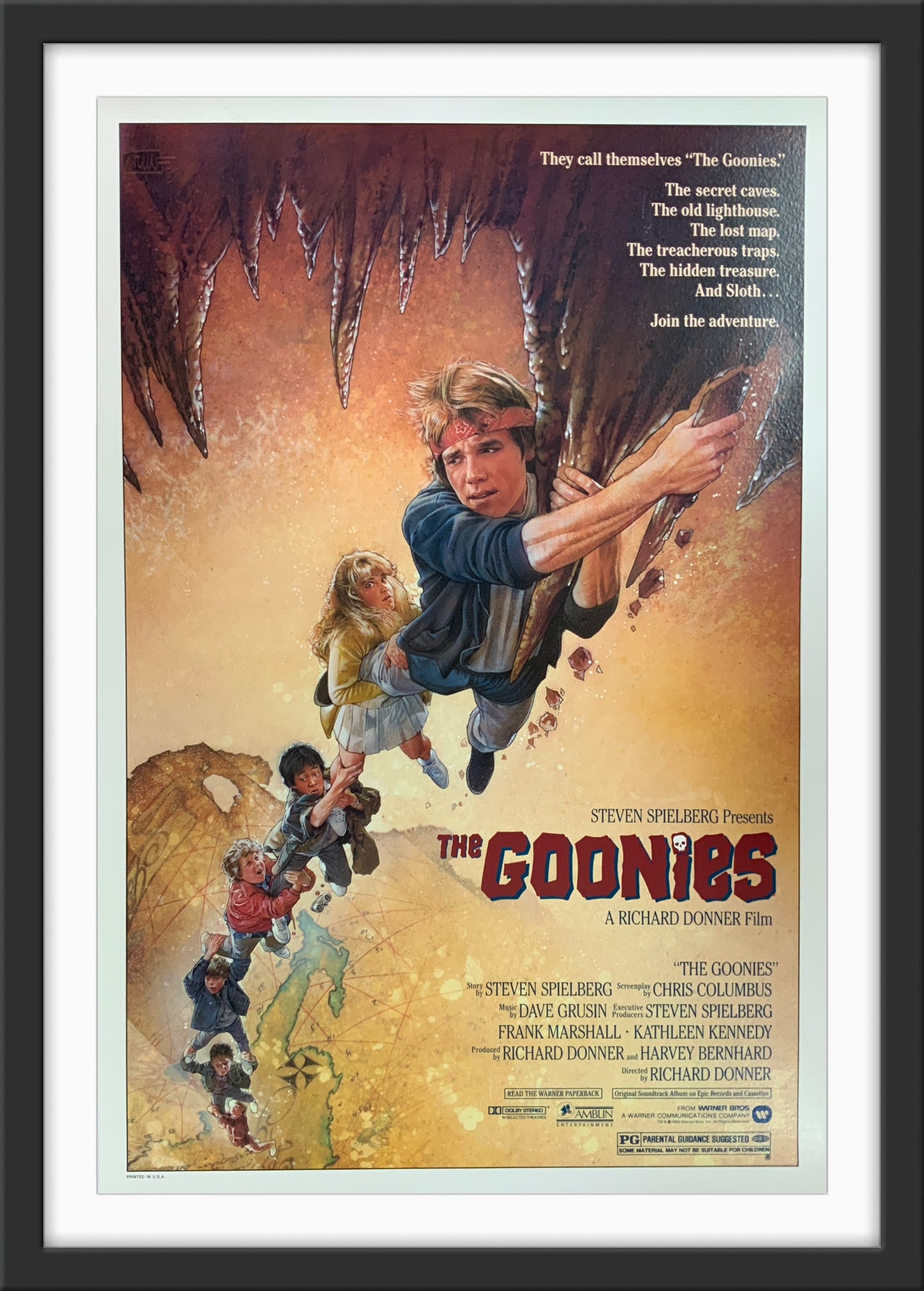 An original movie poster for the film The Goonies