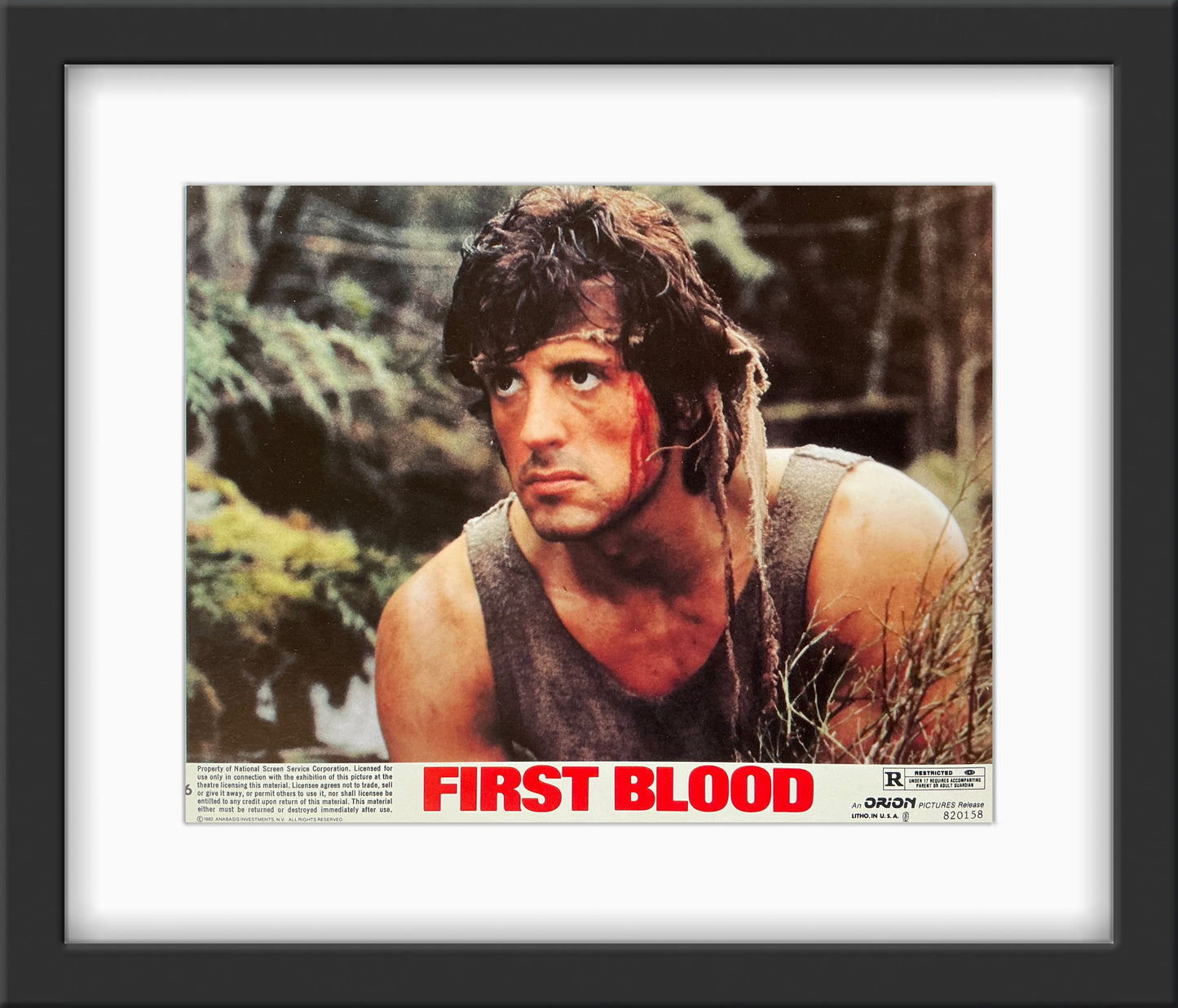 An original 8x10 lobby card for the Sylvester Stallone film First Blood