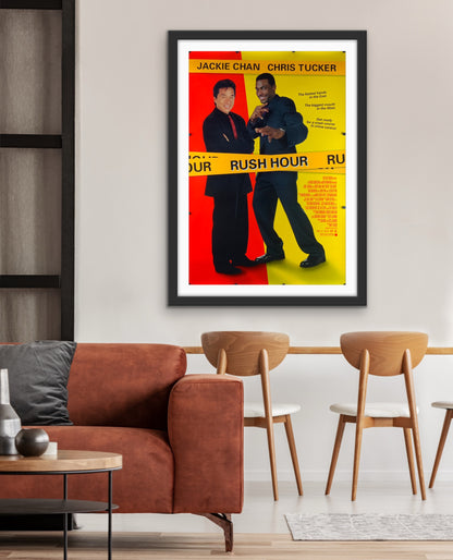 An original movie poster for the Jackie Chan film Rush Hour