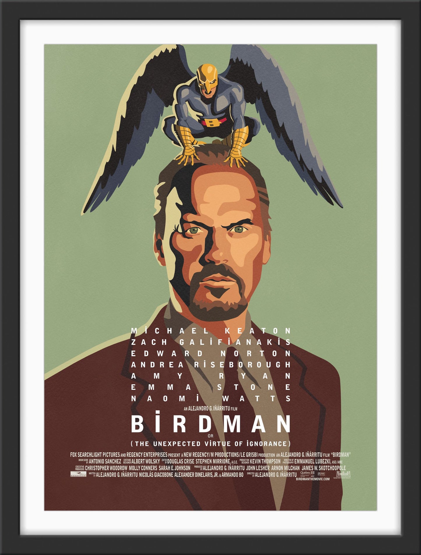 An original movie poster for the Michael Keaton film Birdman or (The Unexpected Virtue of Ignorance)
