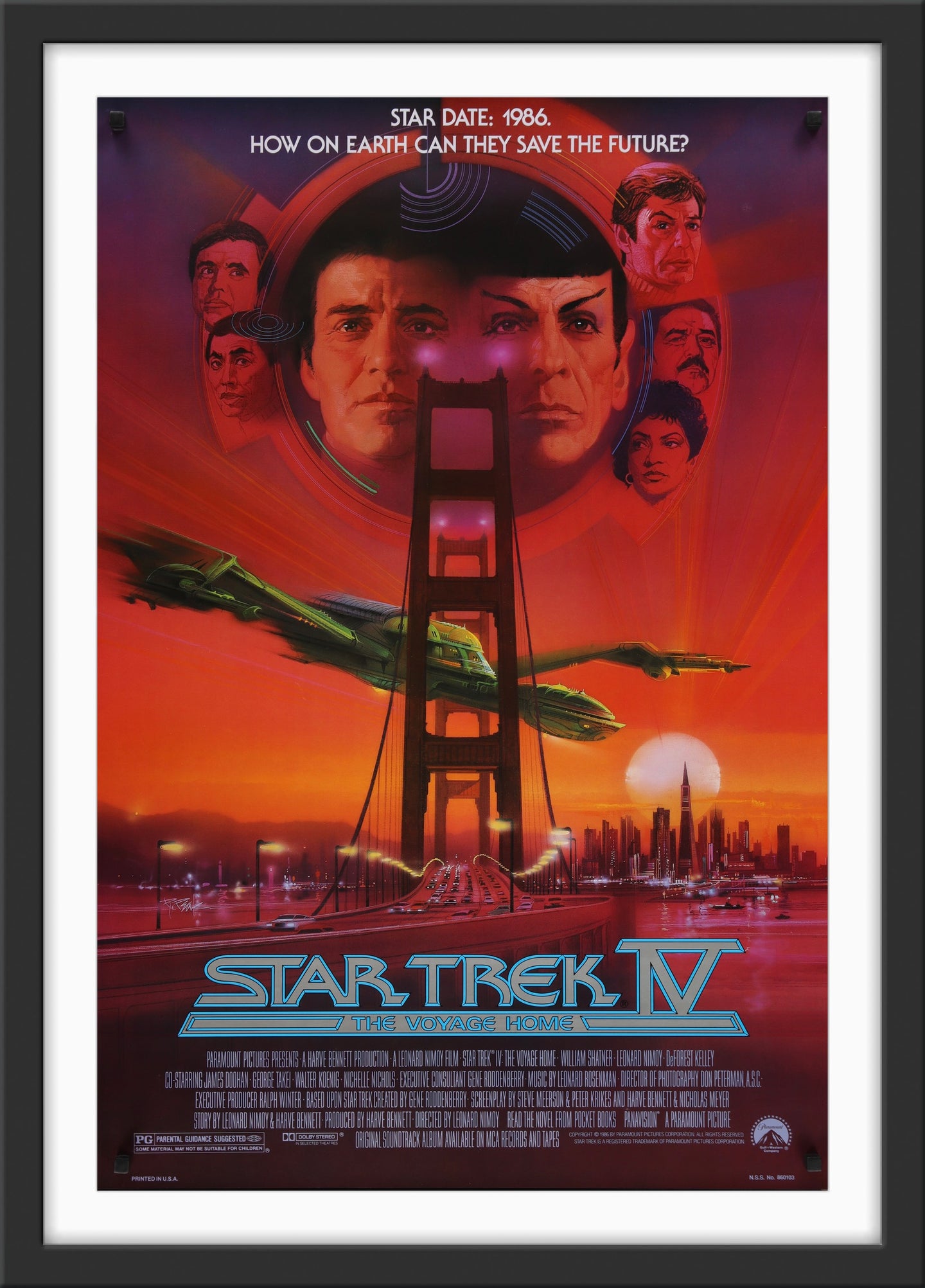 An original movie poster with artwork by Bob Peak for the film Star Trek IV / 4 The Voyage Home