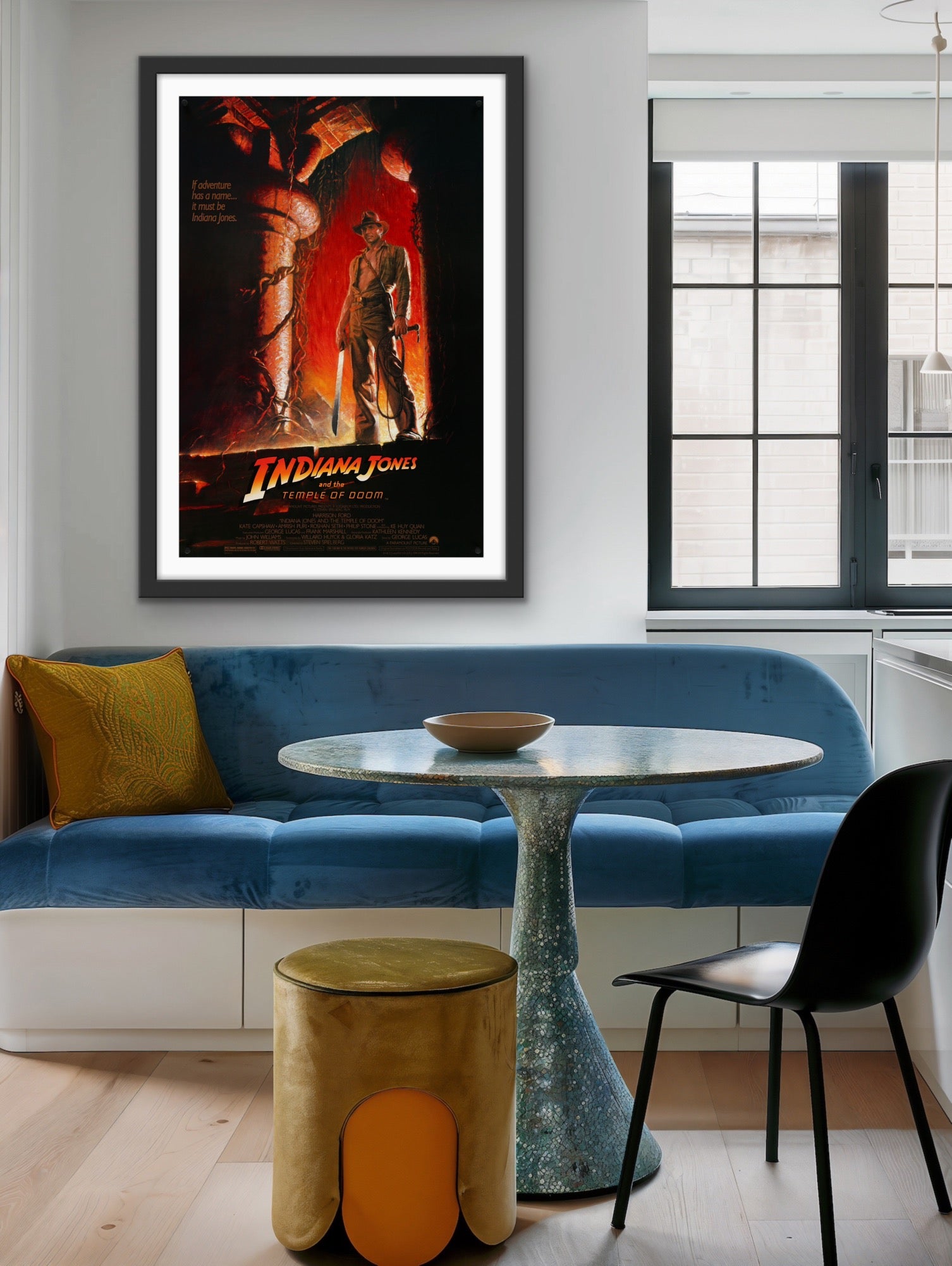 An original movie poster for the film Indiana Jones and the Temple of Doom