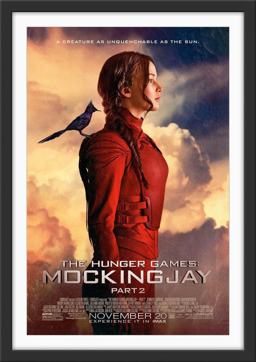 An original movie poster for the Hunger Games film Mockingjay Part 2