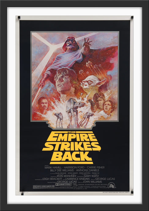 An original movie poster for the Star Wars film The Empire Strikes Back with artwork by Tom Jung