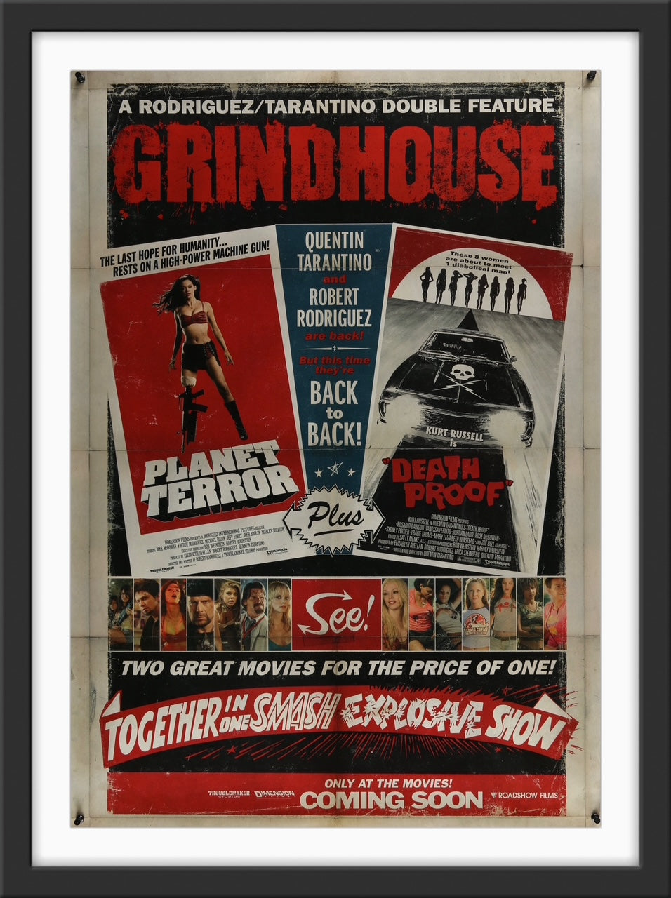A guaranteed original one sheet Australian movie poster for Quentin Tarantino and Robert Rodriguez's double-bill "Grindhouse"