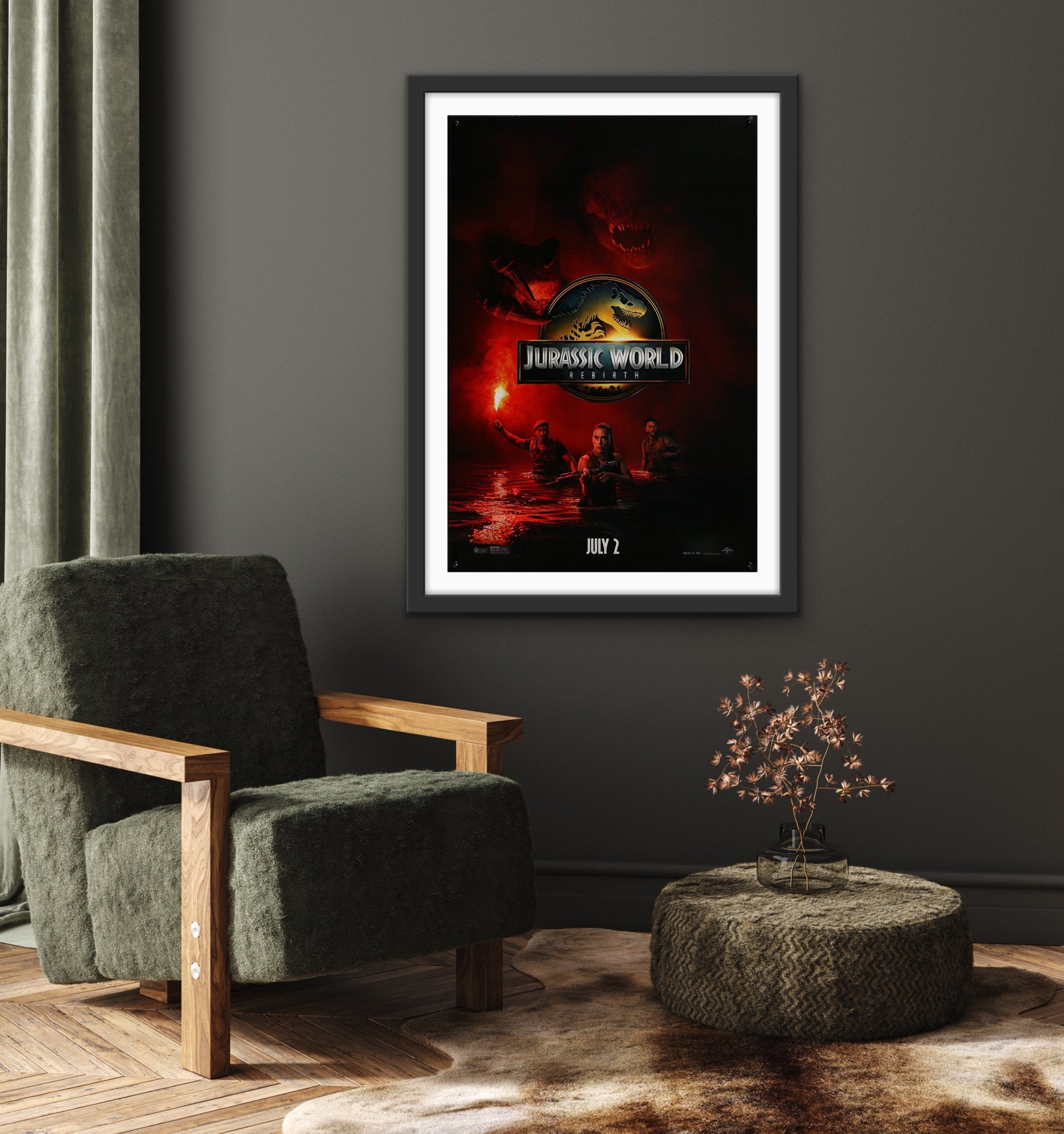 An original movie poster for the film Jurassic Park sequel Jurassic World Rebirth