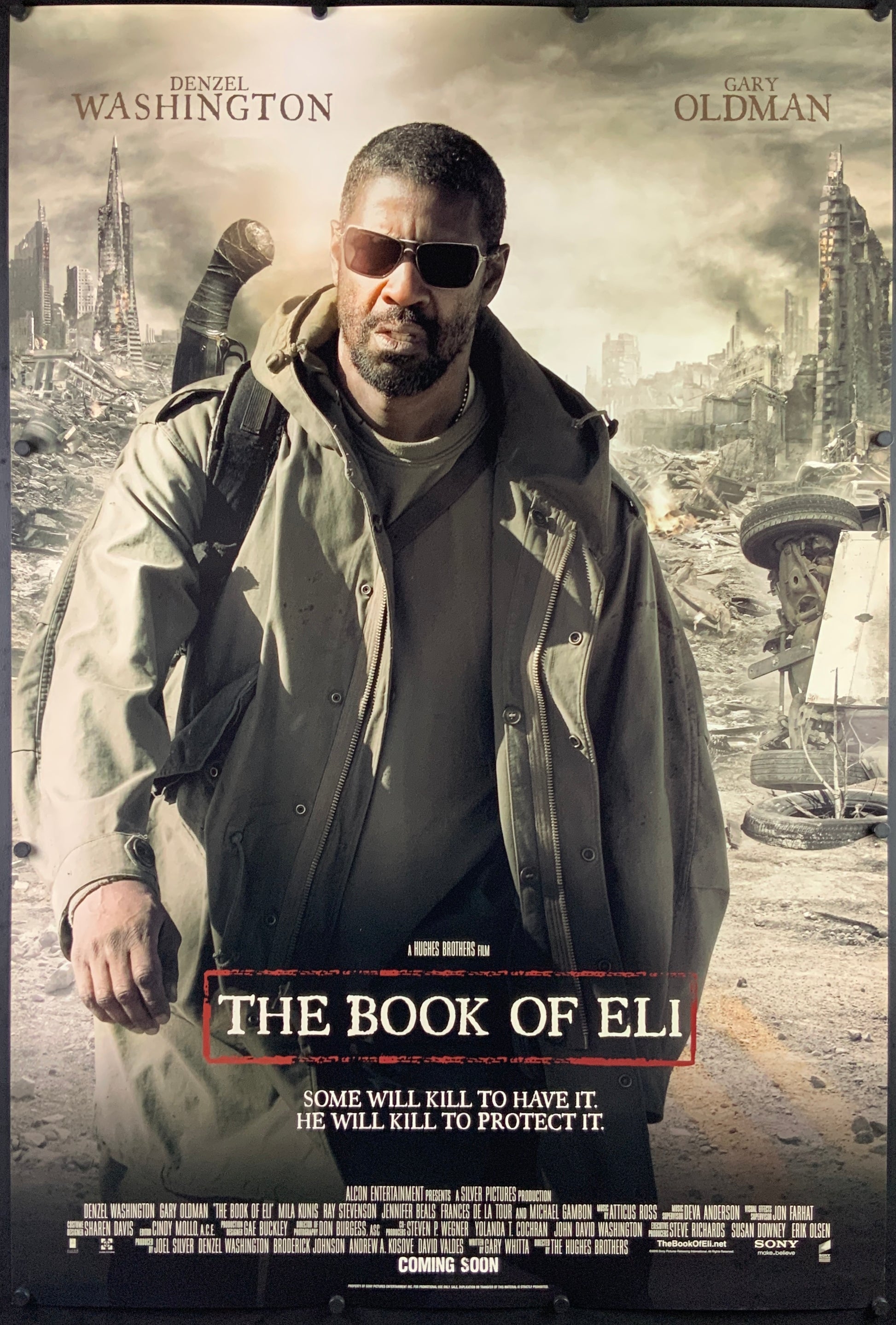 An original movie poster for the Denzil Washington film The Book of Eli