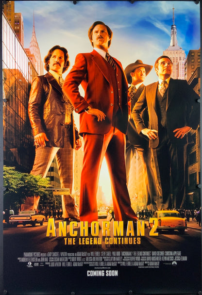 An original movie poster for the Will Ferrell film Anchorman 2 The Legend Continues