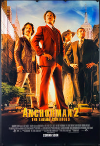 An original movie poster for the Will Ferrell film Anchorman 2 The Legend Continues