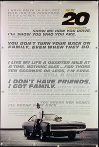 An original movie poster for the twentieth anniversary release of 2001's The Fast and the Furious