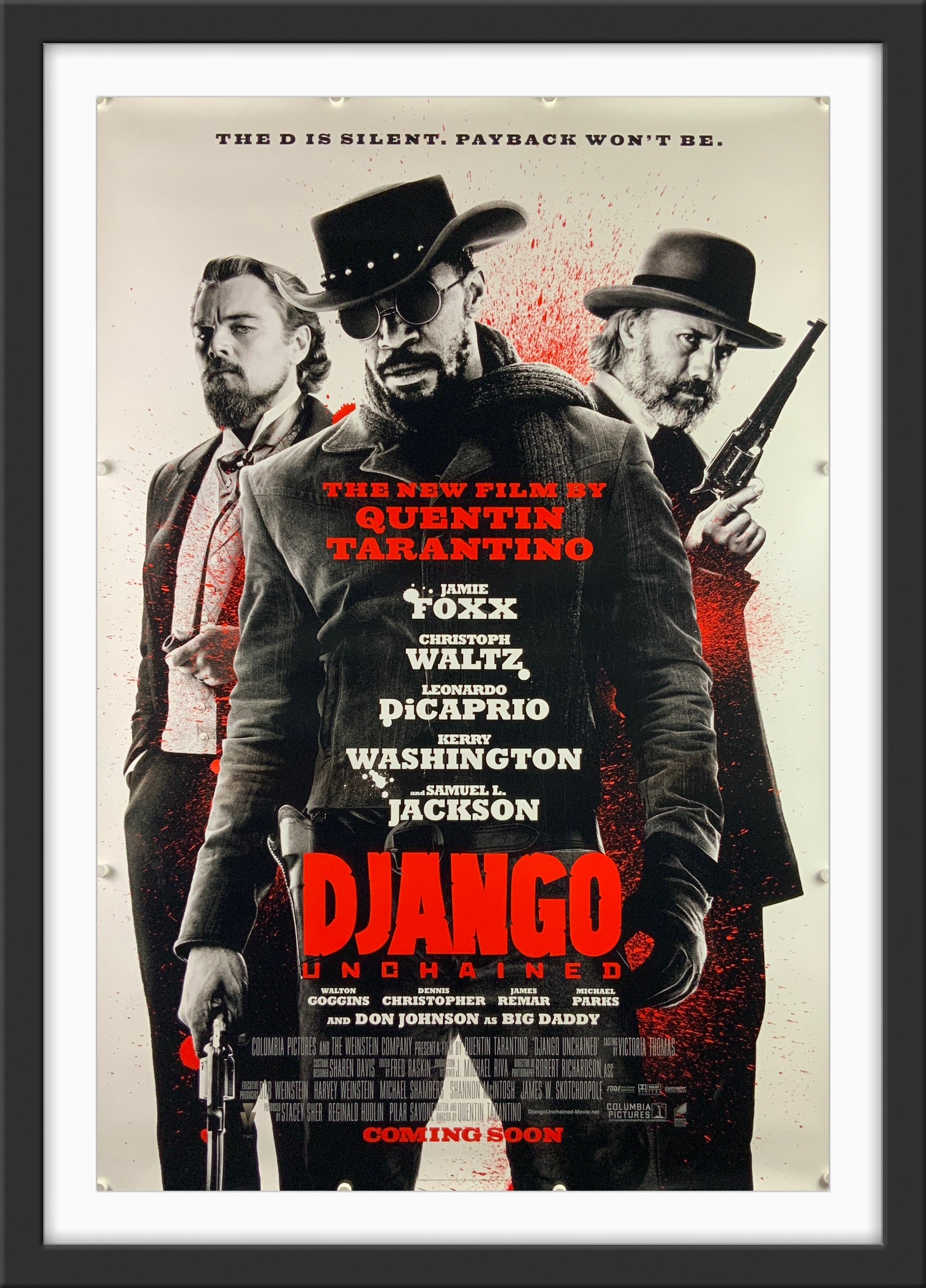 An original movie poster for the Quentin Tarantino film Django Unchained
