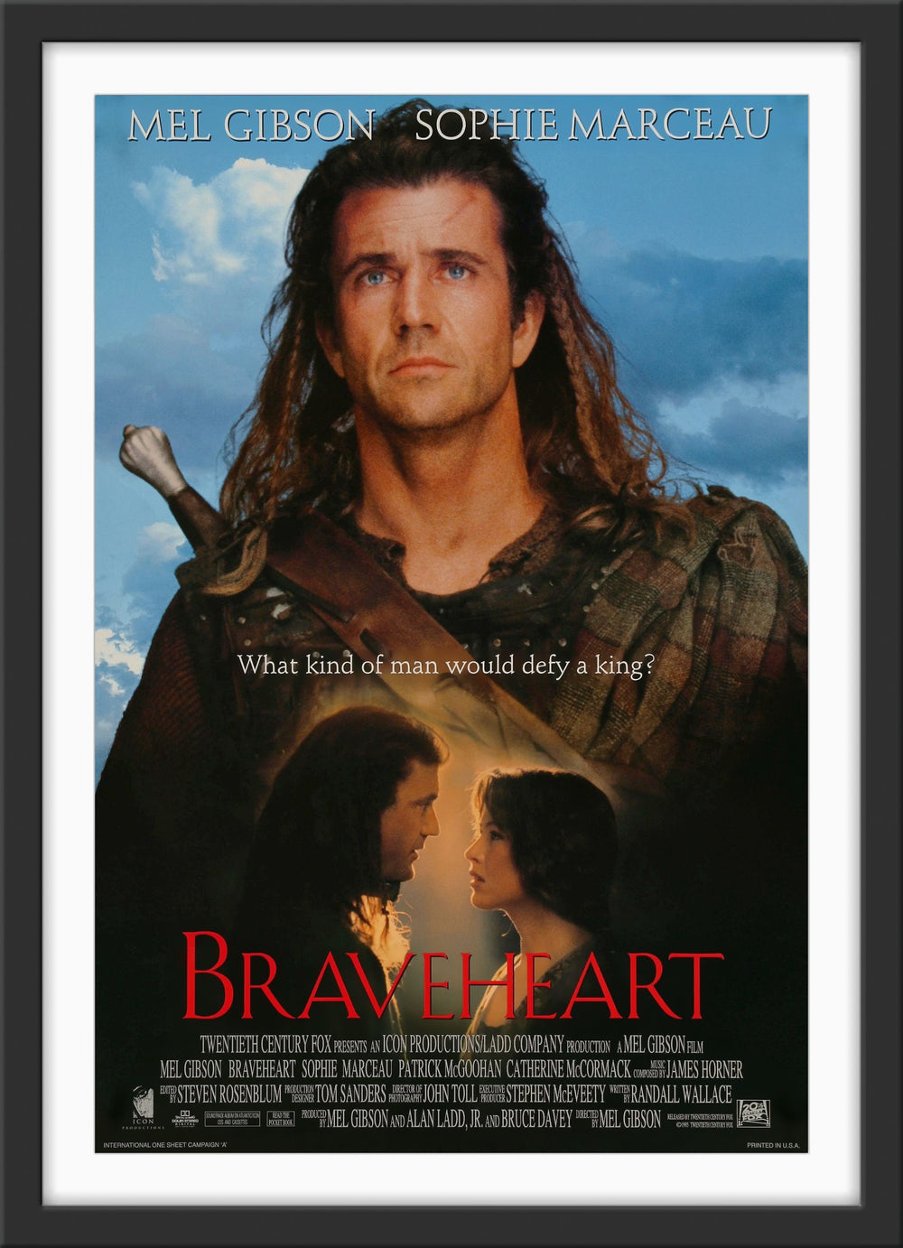 An original movie poster for the Mel Gibson film Braveheart