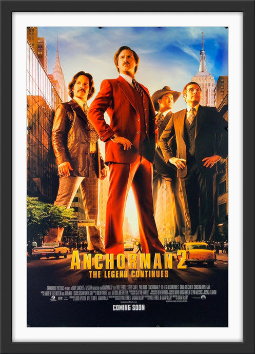 An original movie poster for the Will Ferrell film Anchorman 2 The Legend Continues