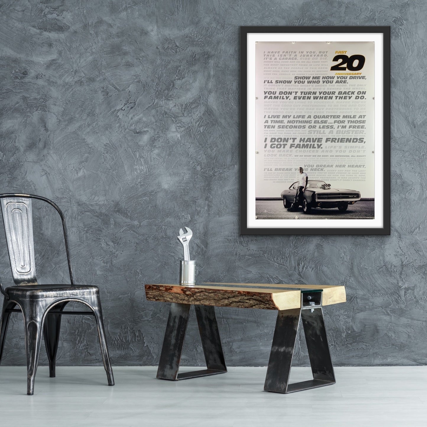 An original movie poster for the twentieth anniversary release of 2001's The Fast and the Furious