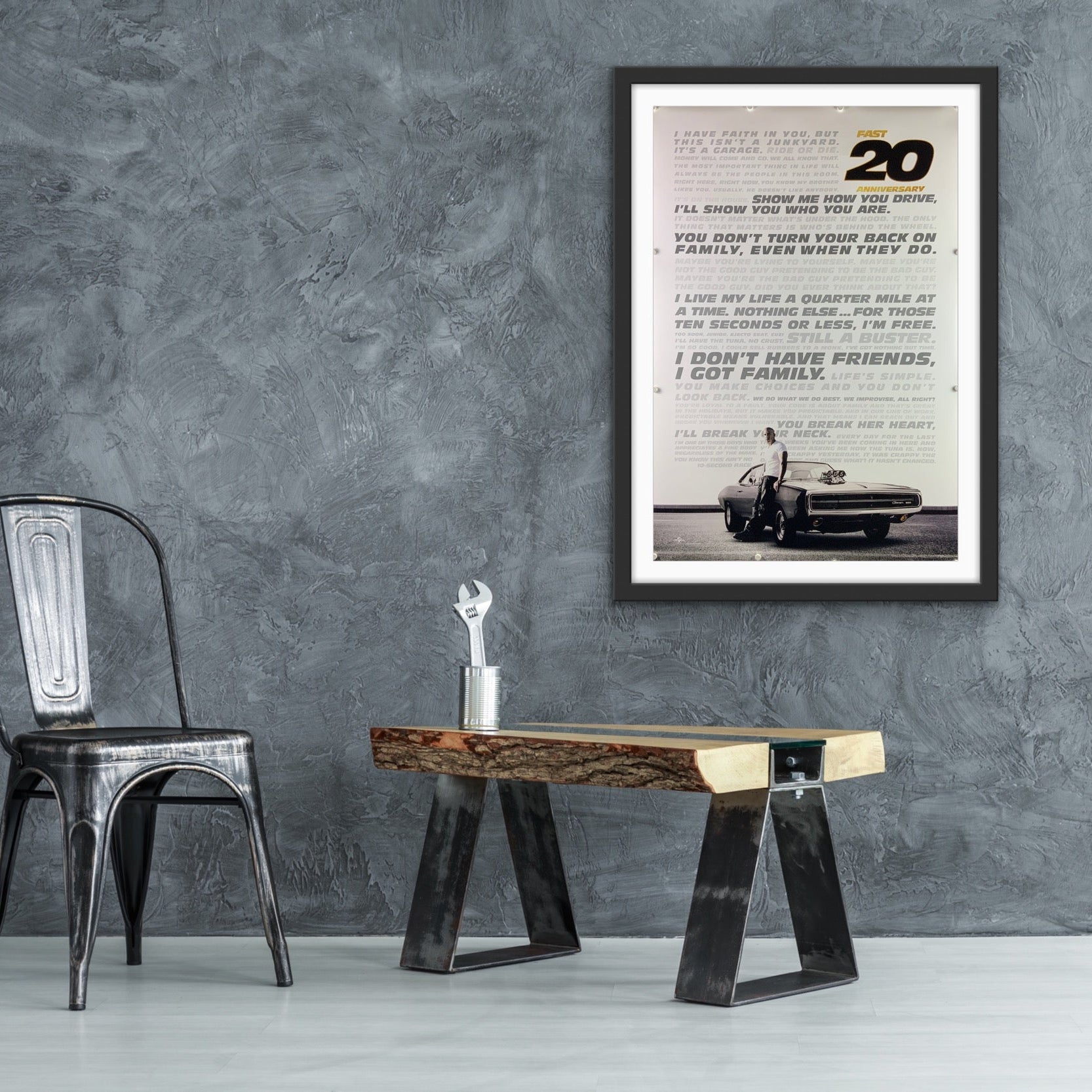 An original movie poster for the twentieth anniversary release of 2001's The Fast and the Furious