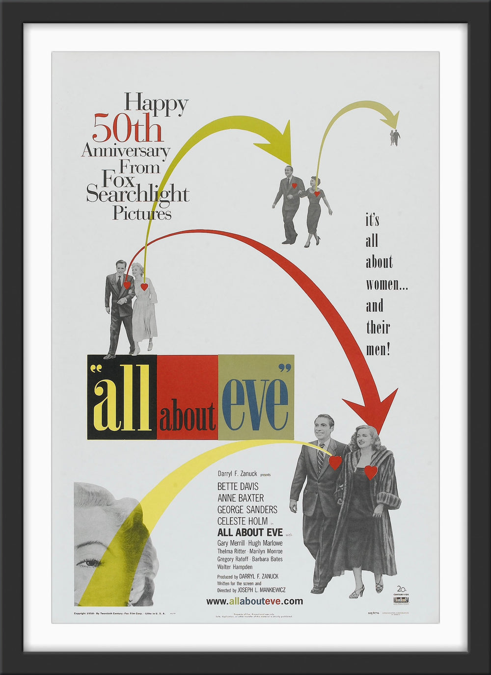 An original movie poster for the 50th Anniversary release of the 1950 film All About Eve