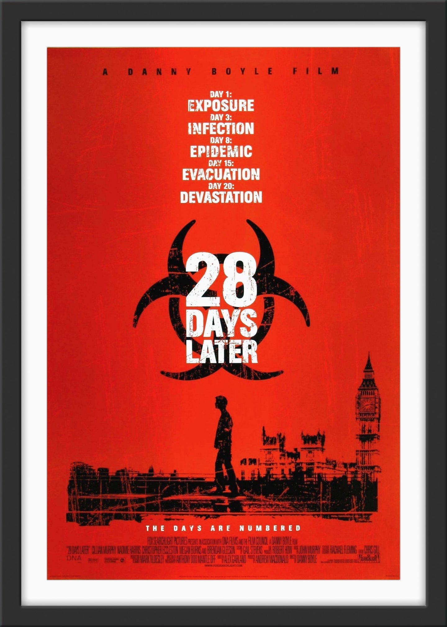 An original movie poster for the Danny Boyle film 28 Days Later