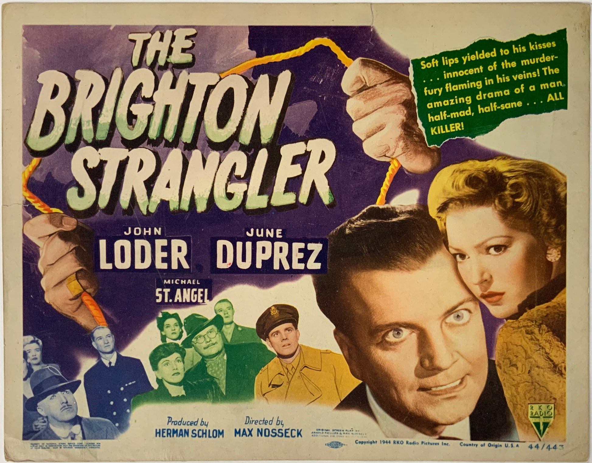 An original and framed 11x14 lobby card for the film The Brighton Strangler