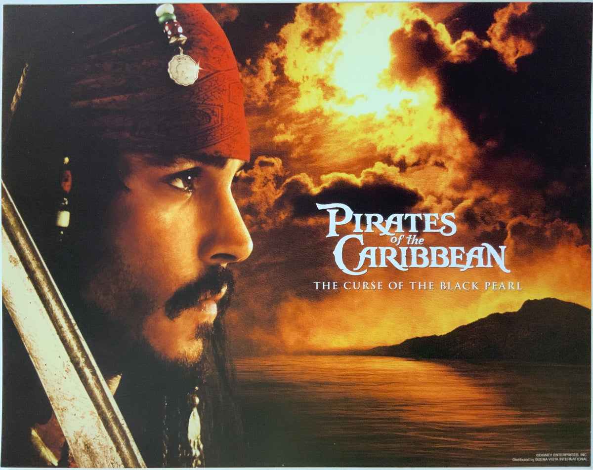 An original lobby card for the film Pirates of the Caribbean: The Curse of the Black Pearl