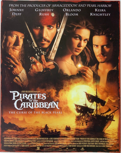 An original title lobby card for the film Pirates of the Caribbean: The Curse of the Black Pearl