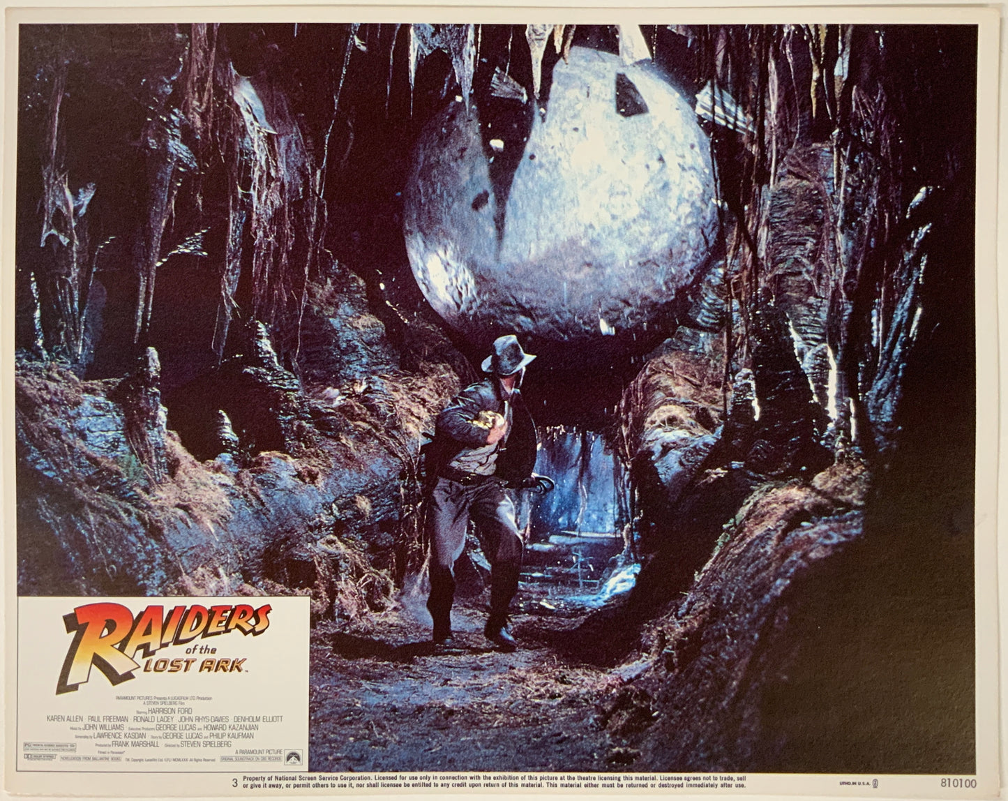 An original 11x14 lobby card for the film Raider of the Lost Ark