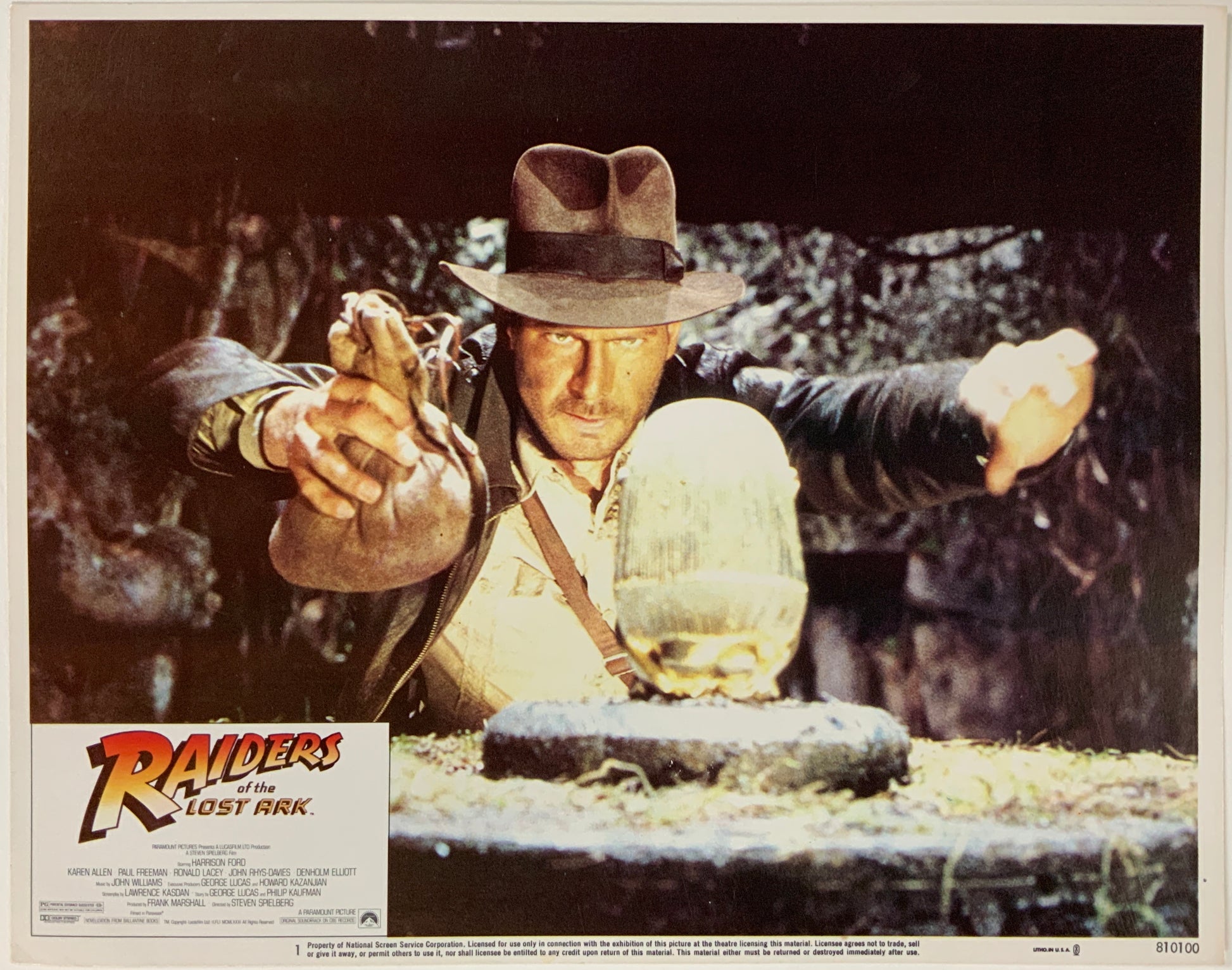 An original 11x14 lobby card for the film Raider of the Lost Ark