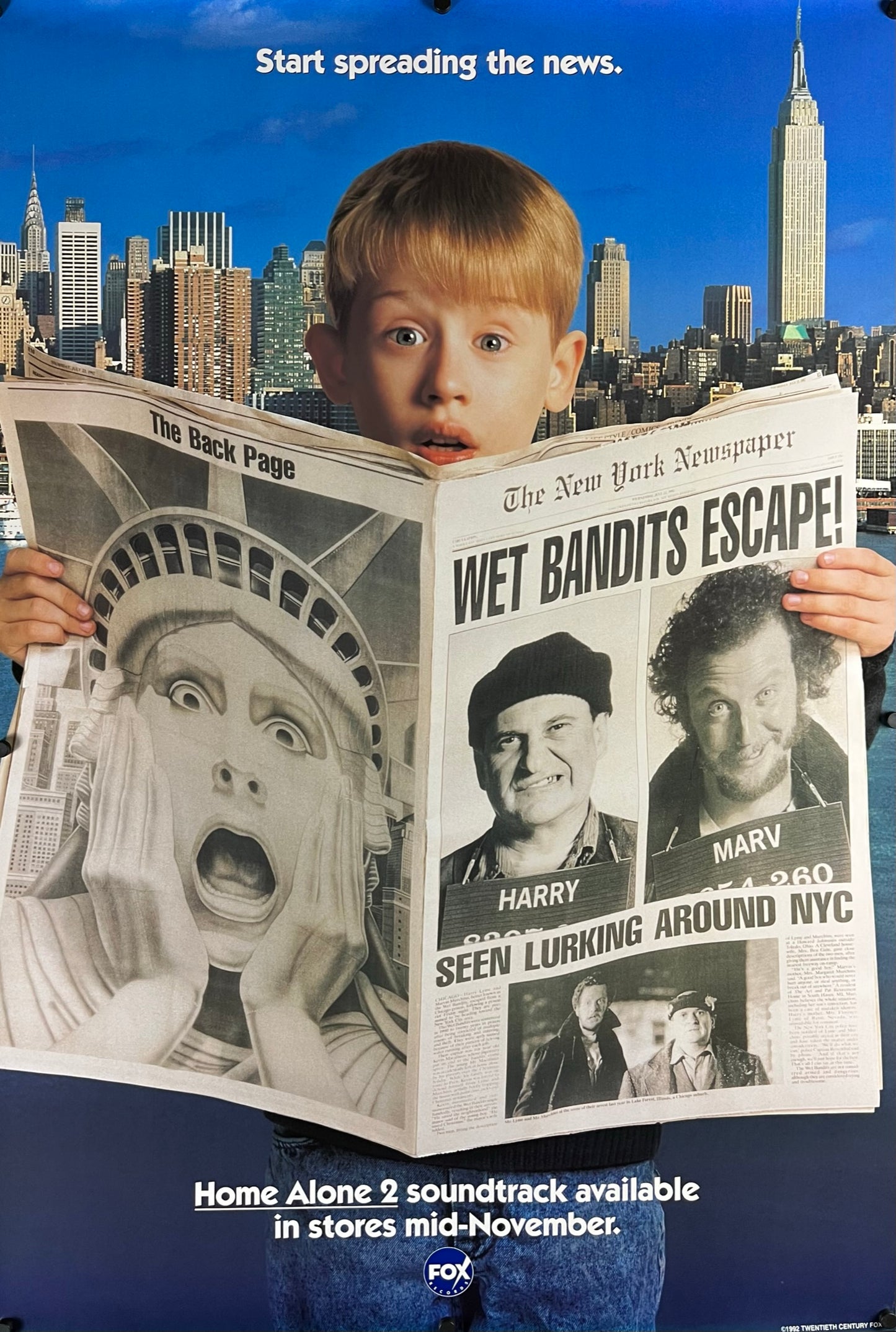 An original soundtrack movie poster for the film Home Alone 2