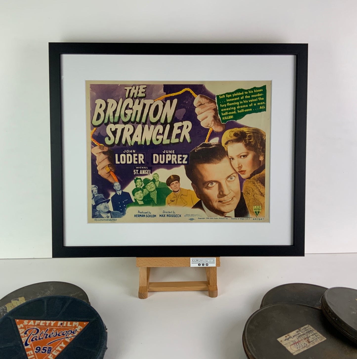 An original and framed 11x14 lobby card for the film The Brighton Strangler