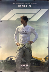 An original movie poster for the Brad Pitt film F1 : The Movie