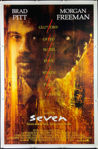 An original movie poster for the Brad Pitt and Morgan Freeman film Seven