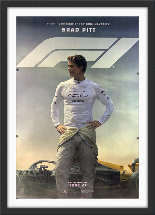 An original movie poster for the Brad Pitt film F1 : The Movie