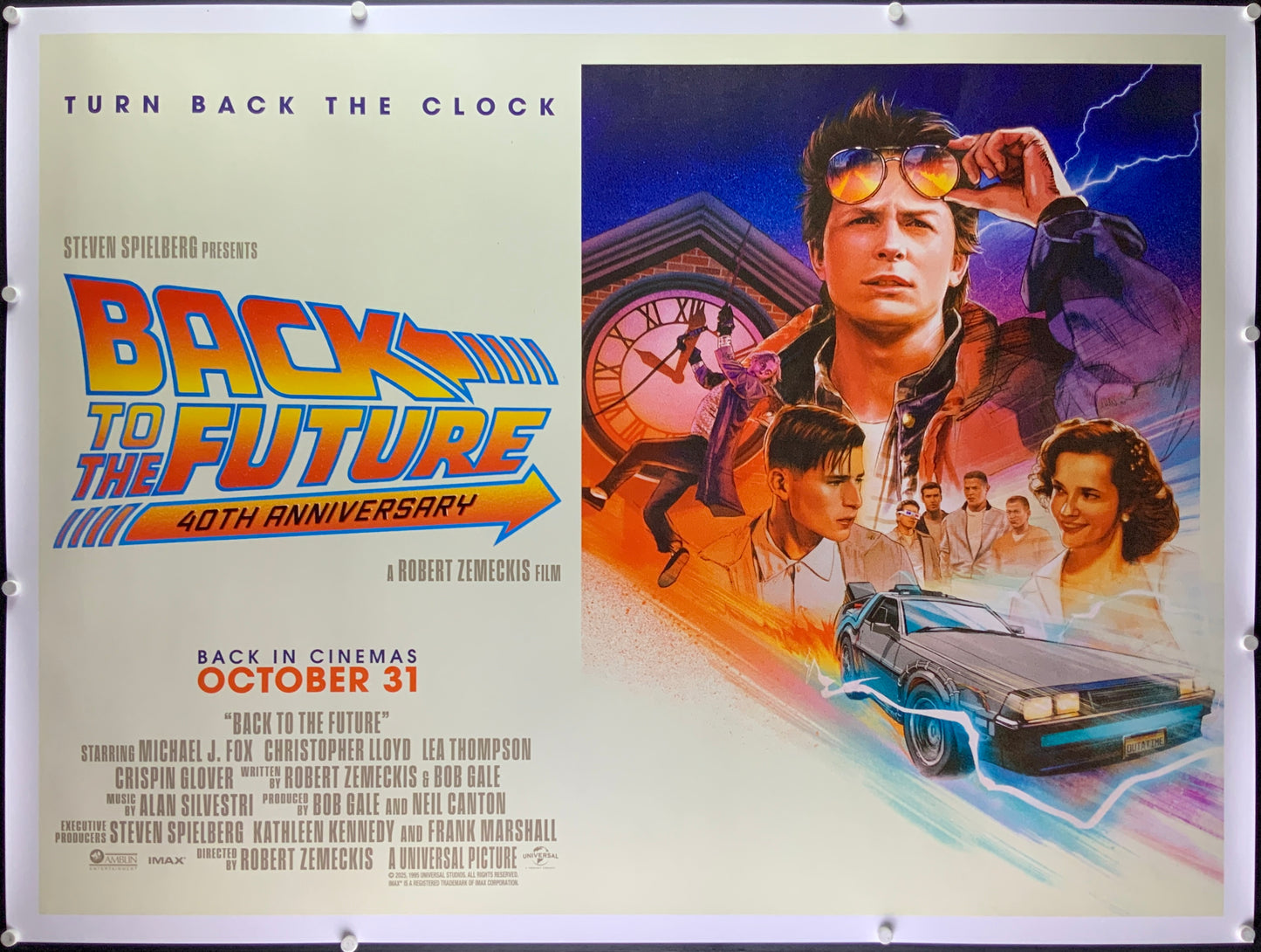 An original movie poster for the fortieth anniversary release of Back To The Future