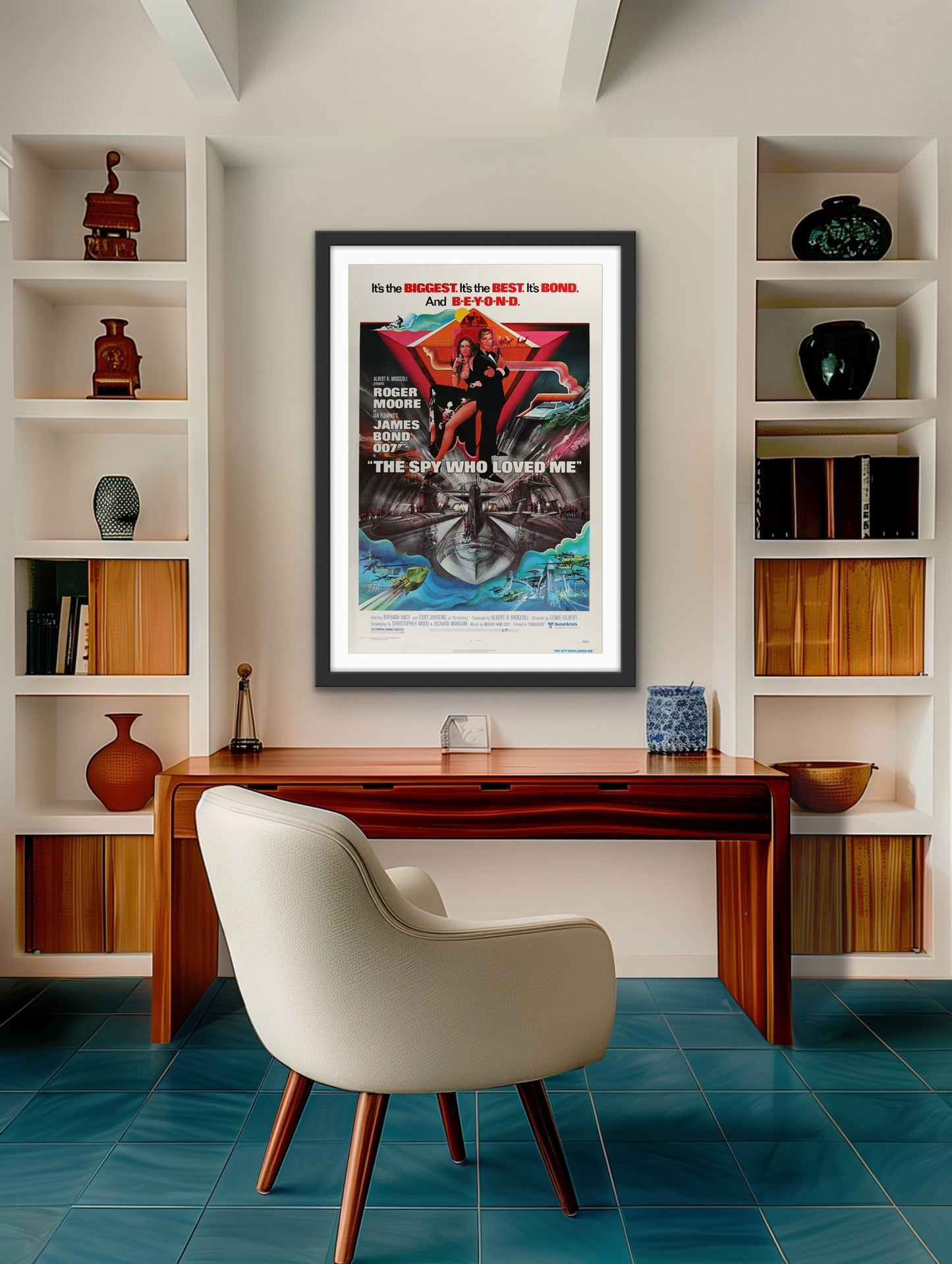 An original movie poster with artwork by Bob Peak for the James Bond film The Spy Who Loved Me
