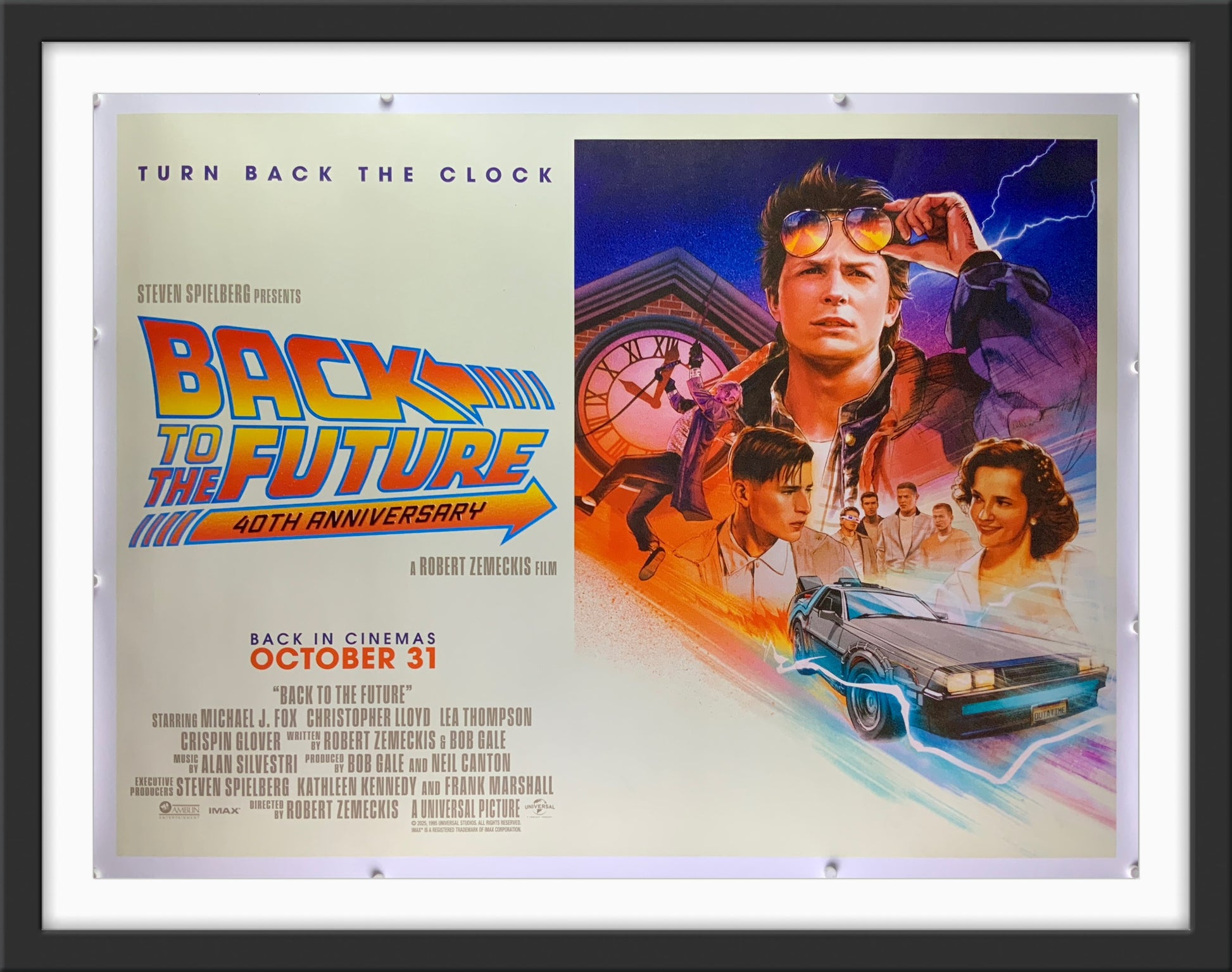An original movie poster for the fortieth anniversary release of Back To The Future