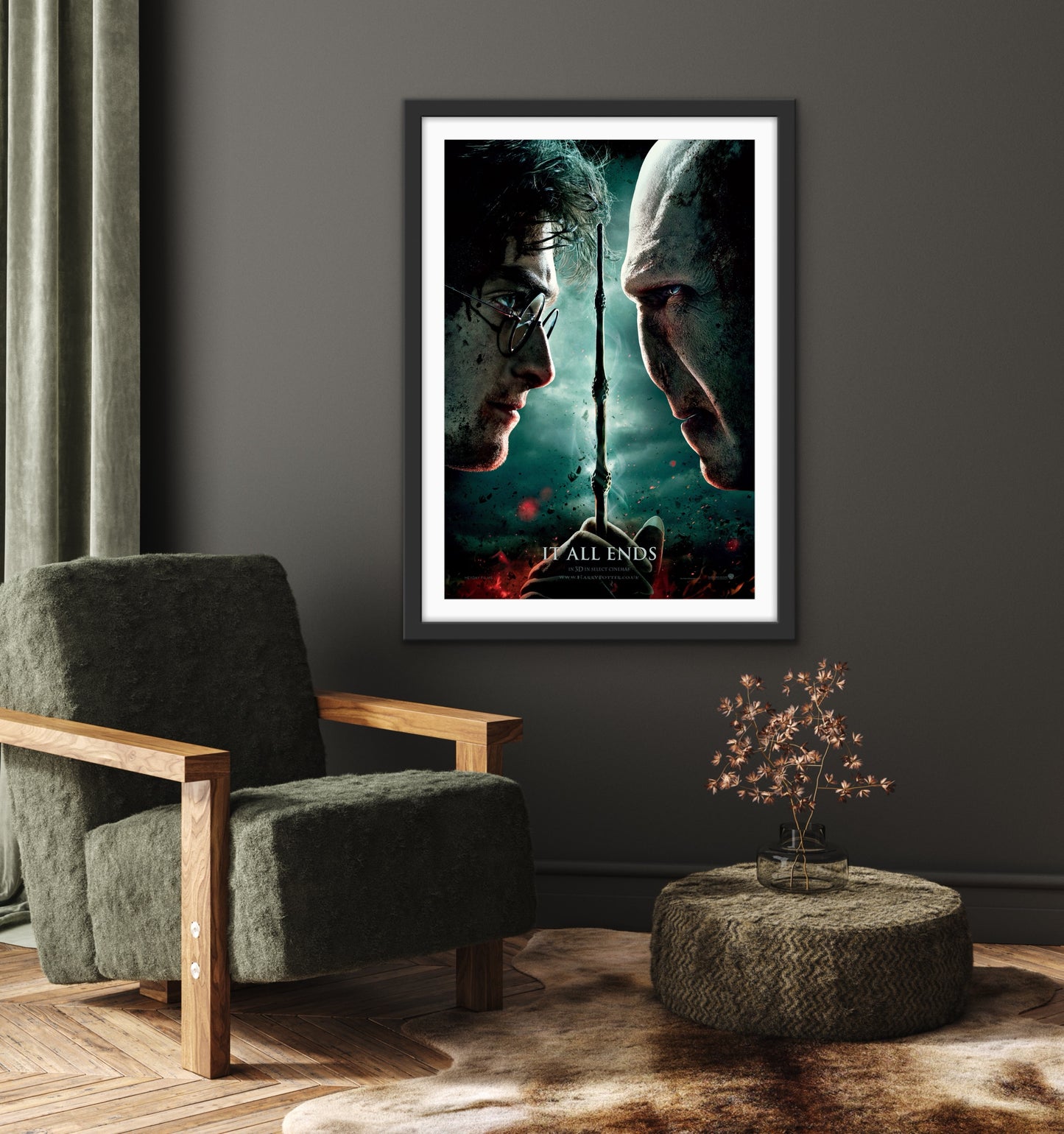 An original movie poster for the film Harry Potter and the Deathly Hallows Part 2