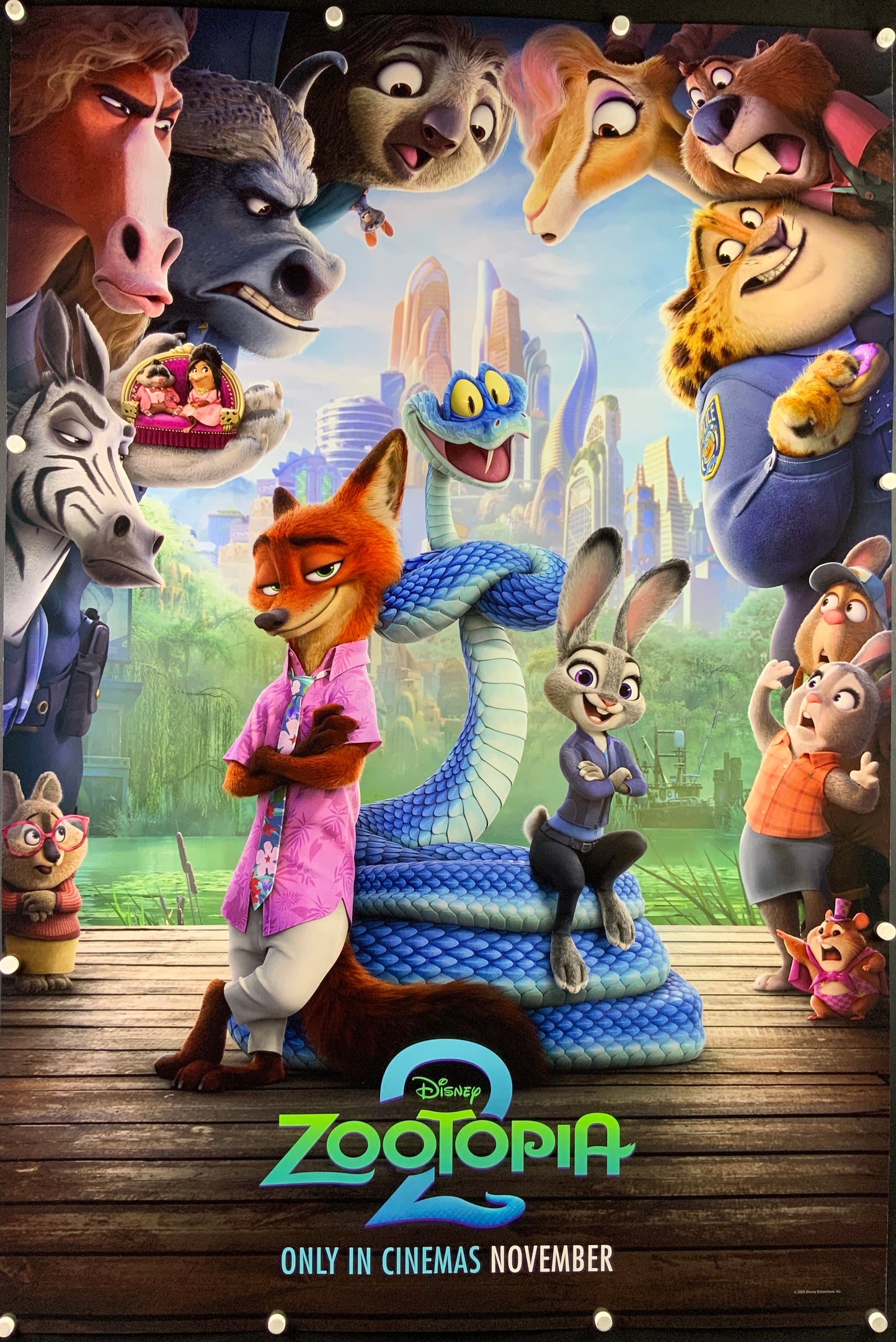 An original movie poster for the Disney film Zootopia 2