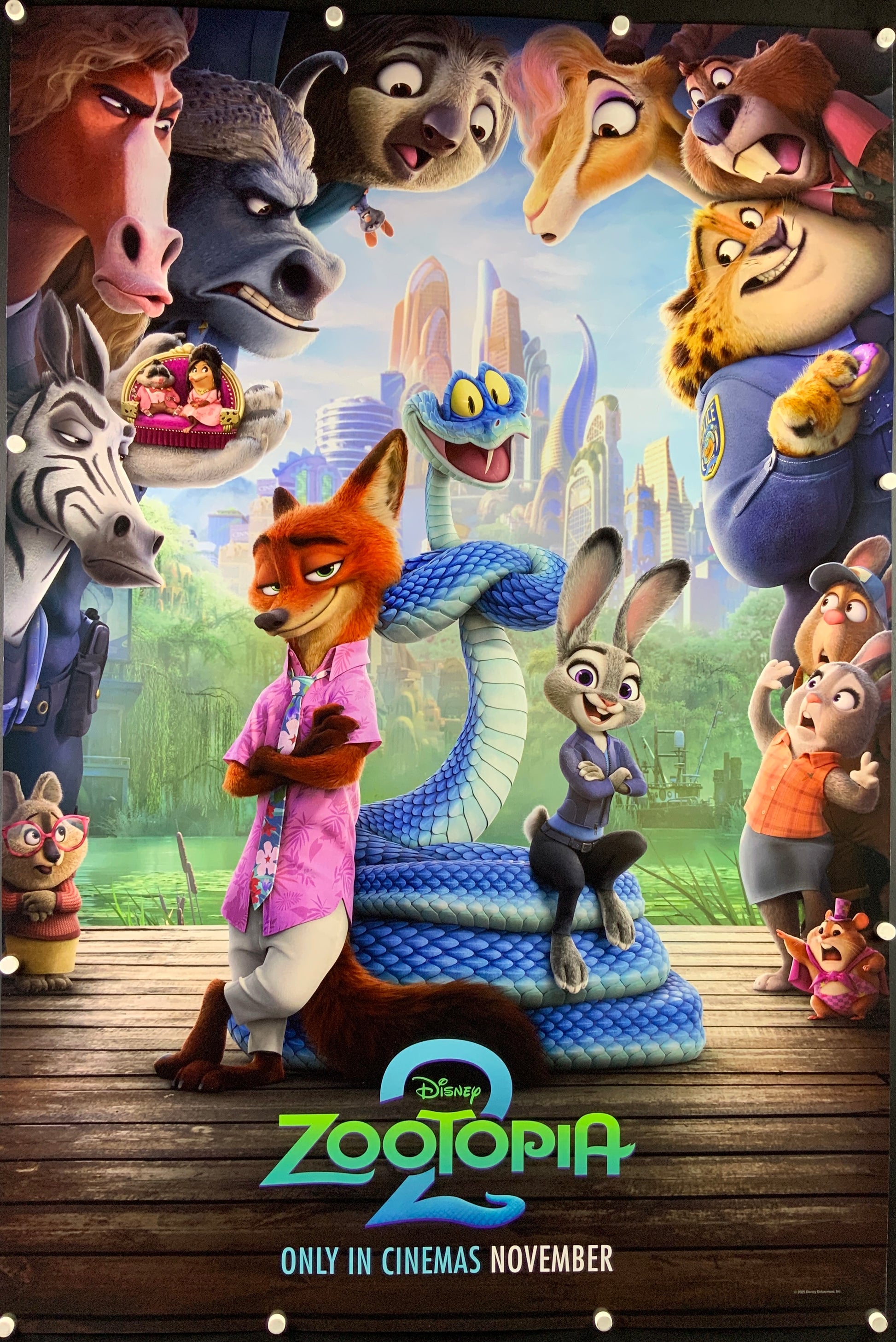 An original movie poster for the Disney film Zootopia 2