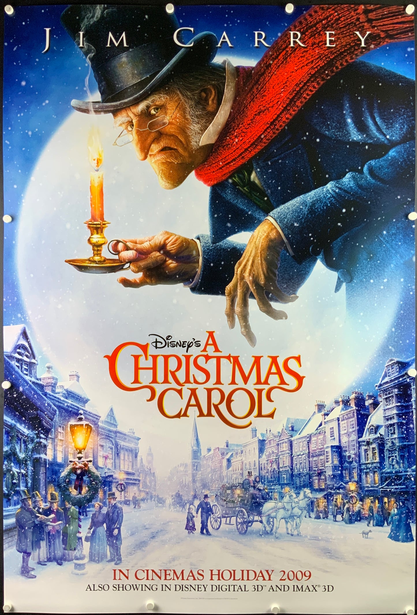 An original movie poster for the Jim Carrey movie A Christmas Carol - 2009