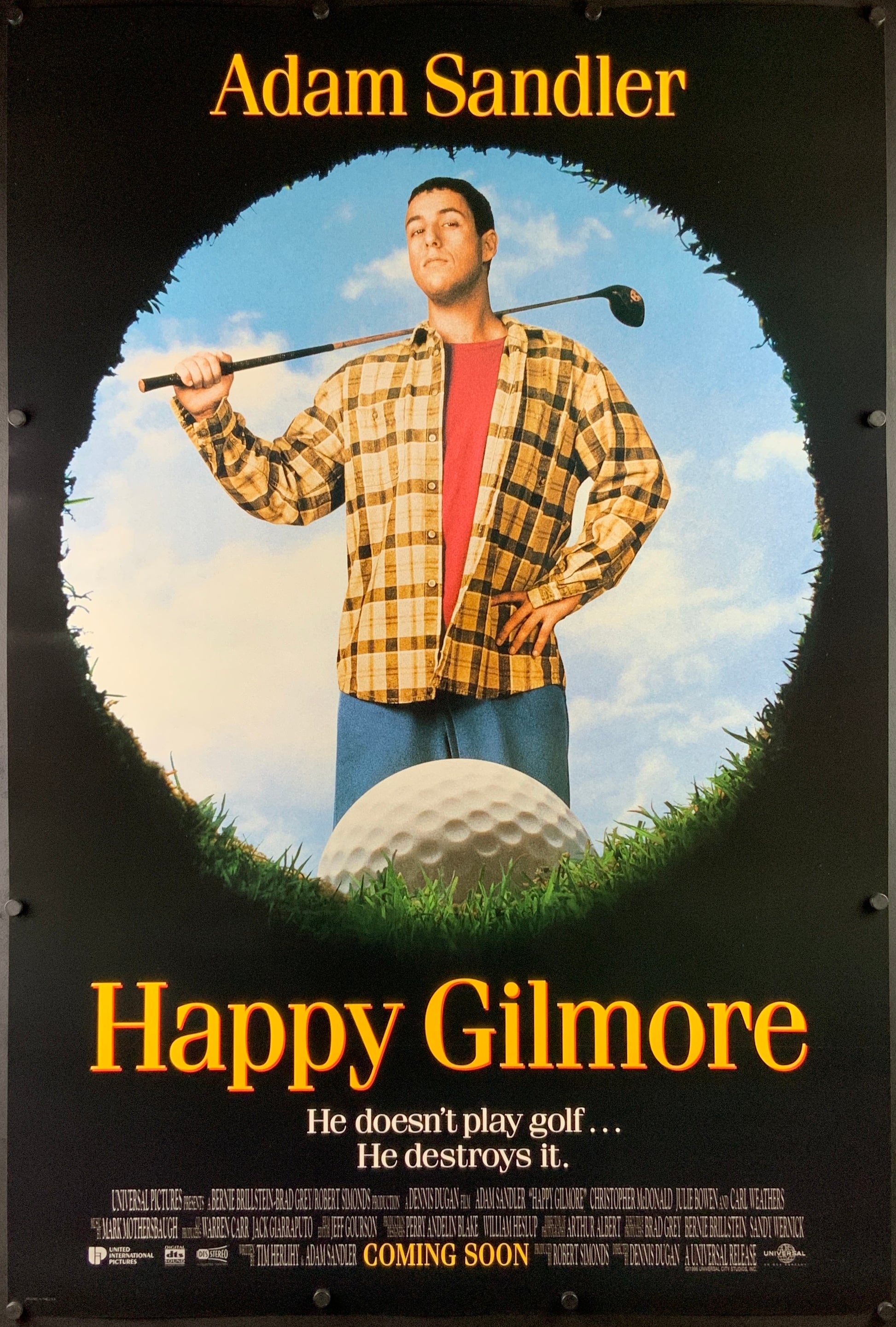 An original movie poster for the Adam Sandler film Happy Gilmore