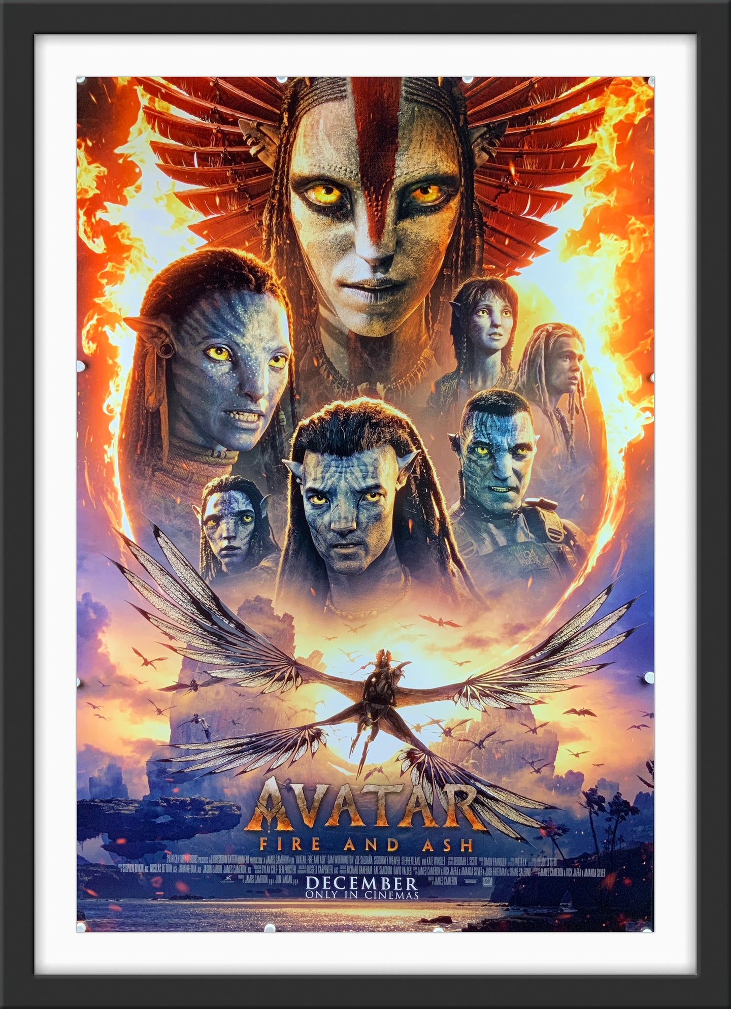 An original one sheet teaser movie poster for the James Cameron film Avatar Fire and Ash