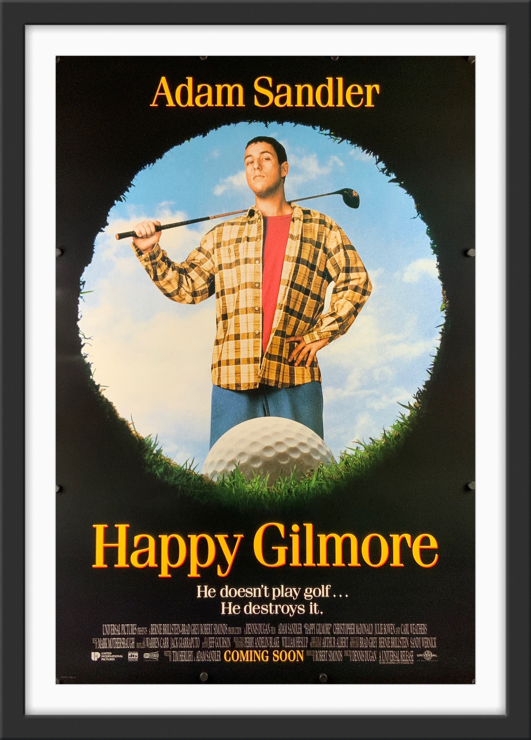An original movie poster for the Adam Sandler film Happy Gilmore